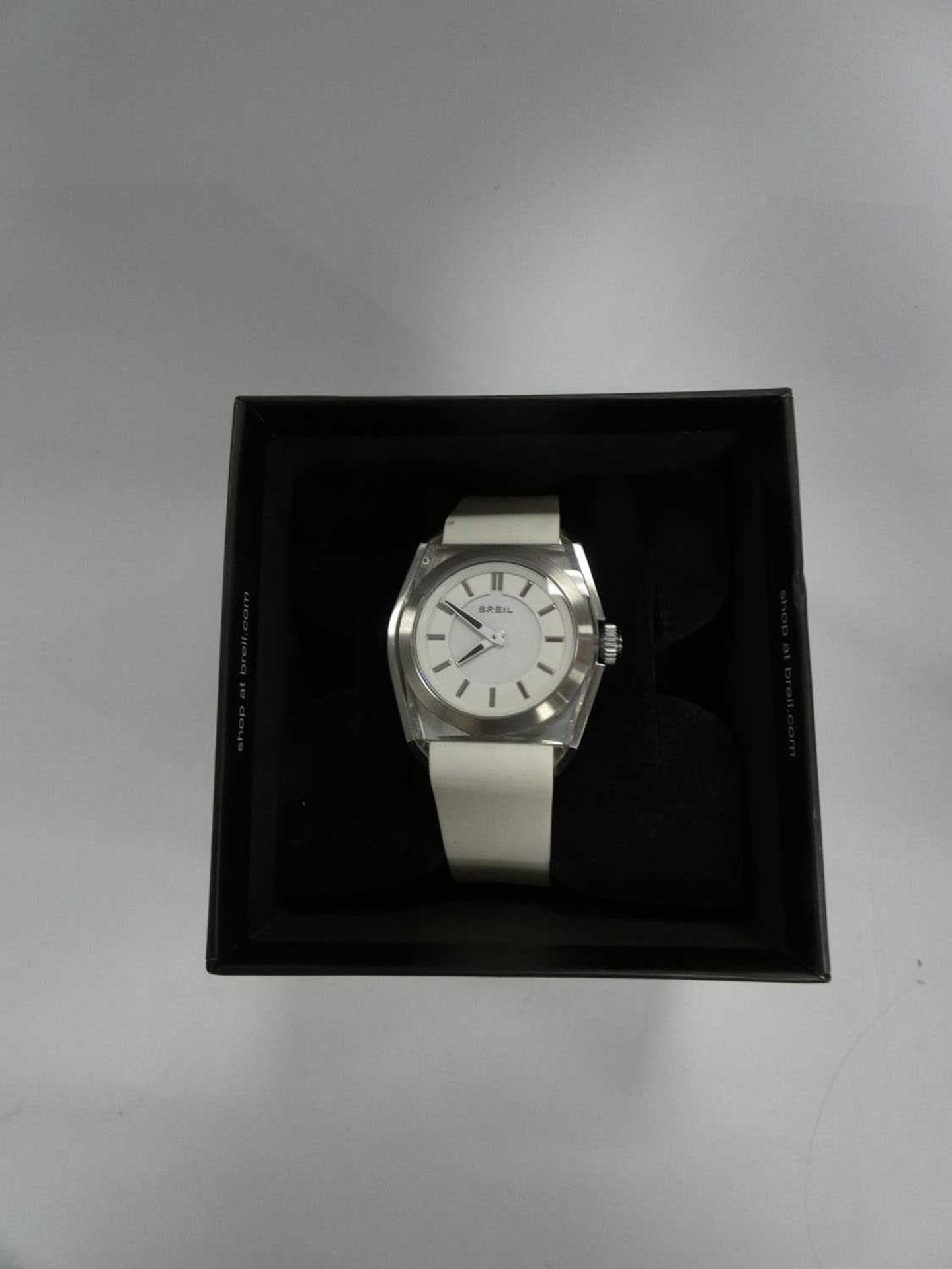 Breil watch with white face dial and white strap, in box