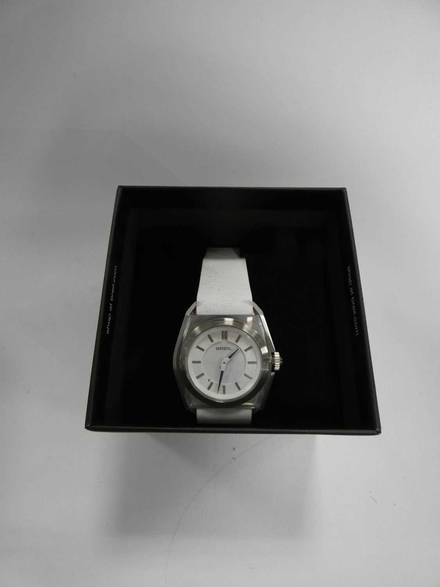 Breil watch with white face dial and white strap, in box