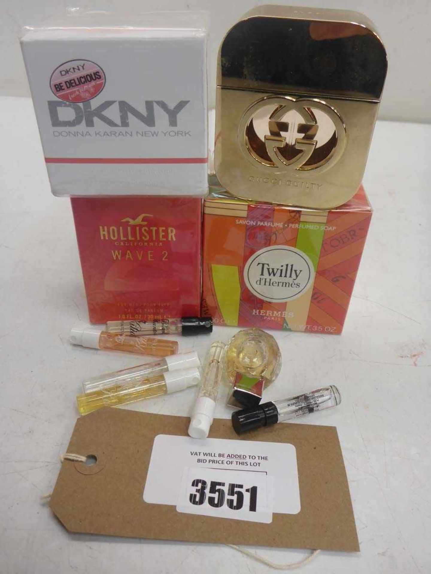 +VAT DKNY Be Delicious, Hollister Wave 2, D'Hermes Twilly, Gucci Guilty and various tester bottles