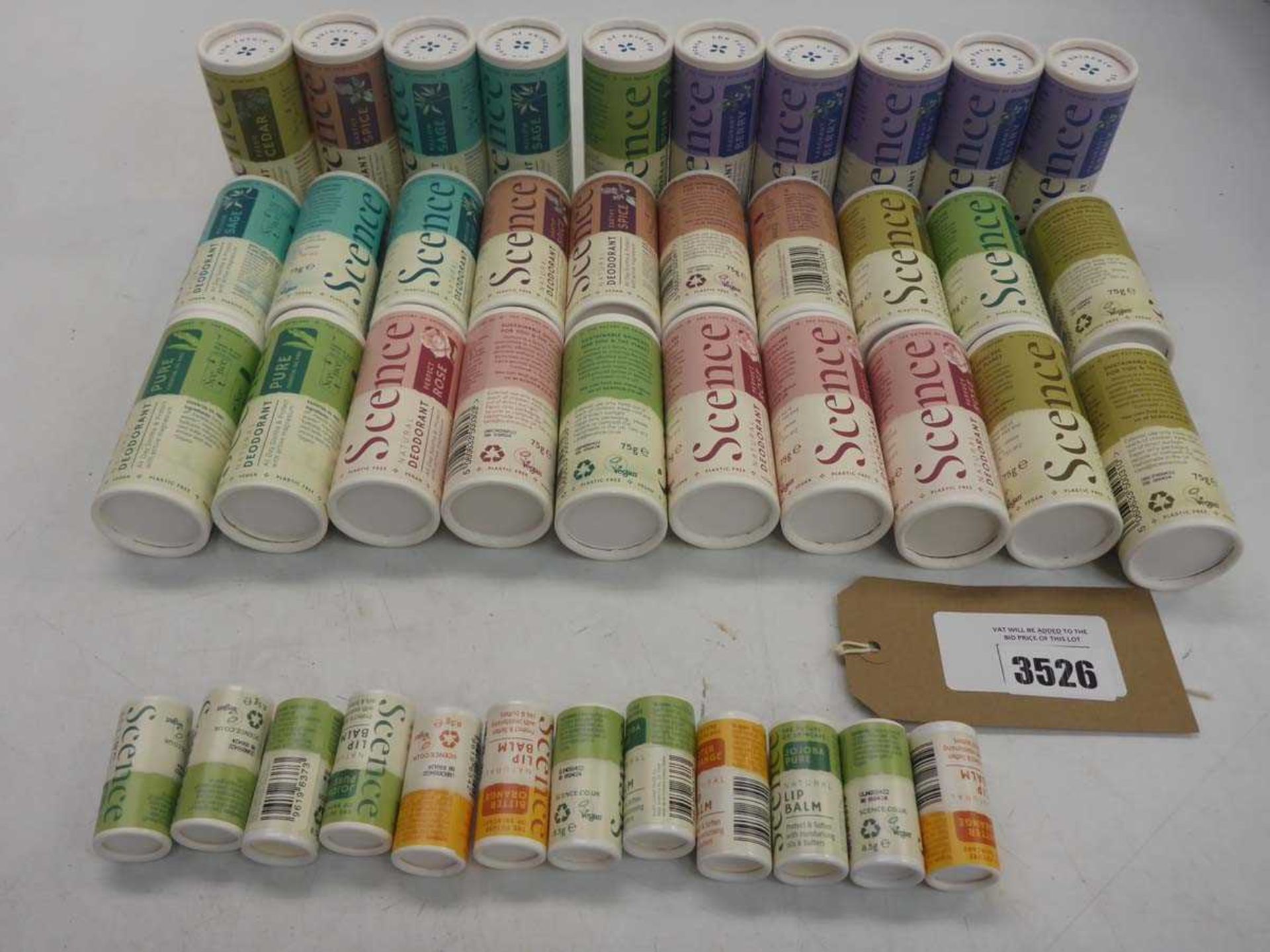 +VAT 30 x Scence deodorants in various fragrances and 12 x Scence lip balms in various flavours