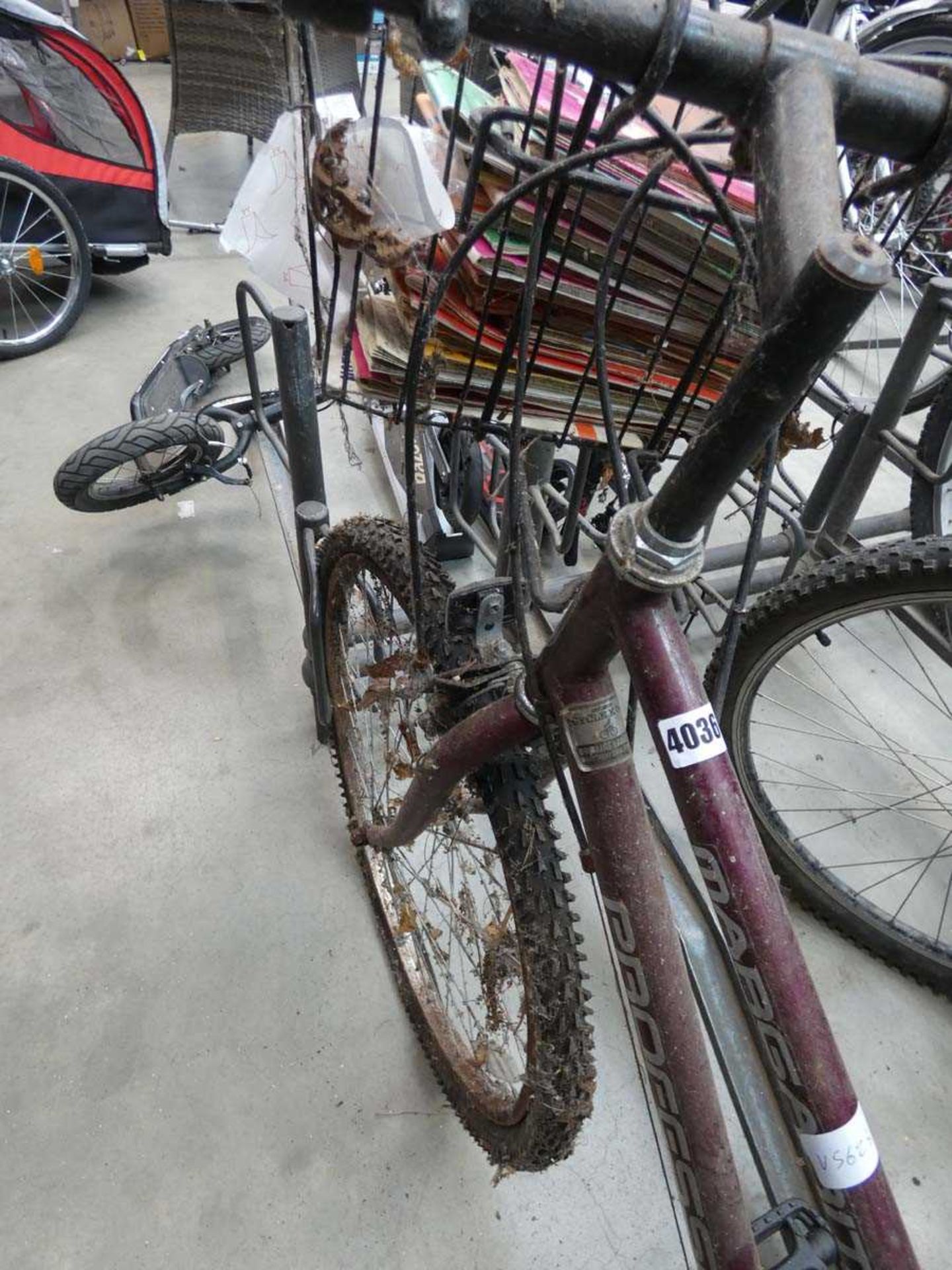 Margarita professional bike in burgundy with shopping trolley and OS maps - Image 4 of 6