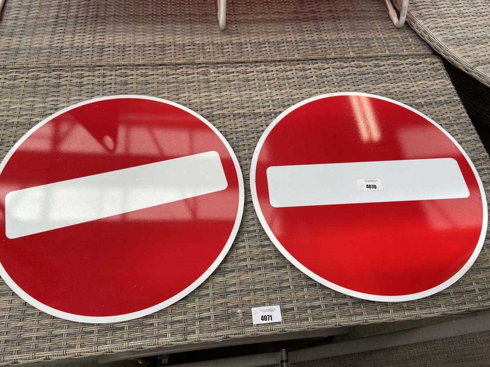 +VAT Pair of aluminium 'No Entry' signs