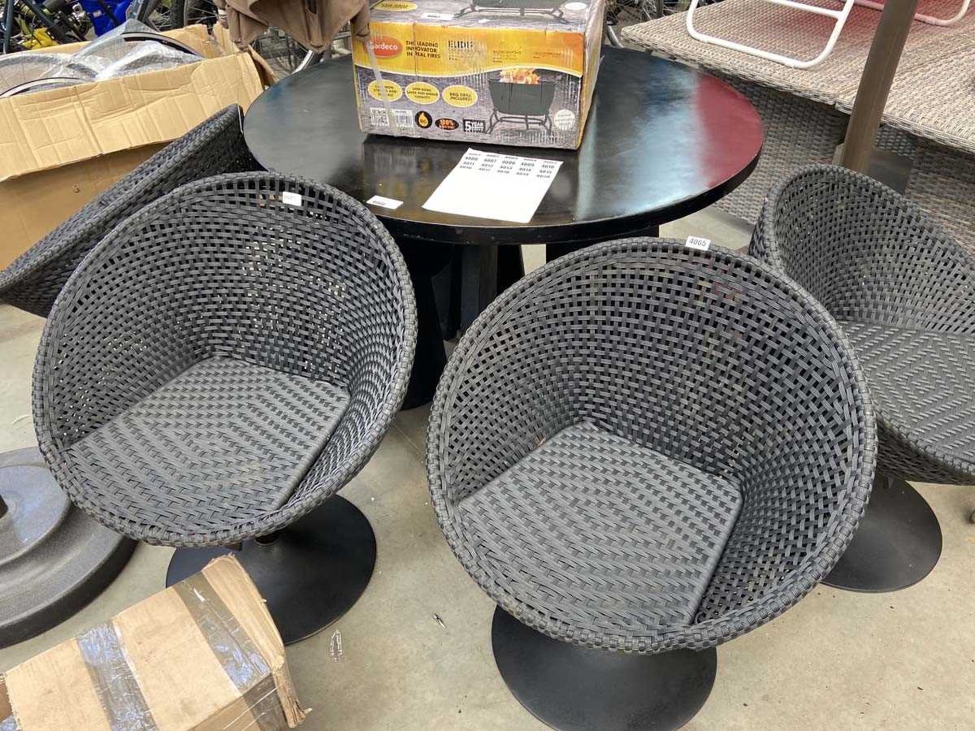 4 black rattan effect garden swivel tub chairs