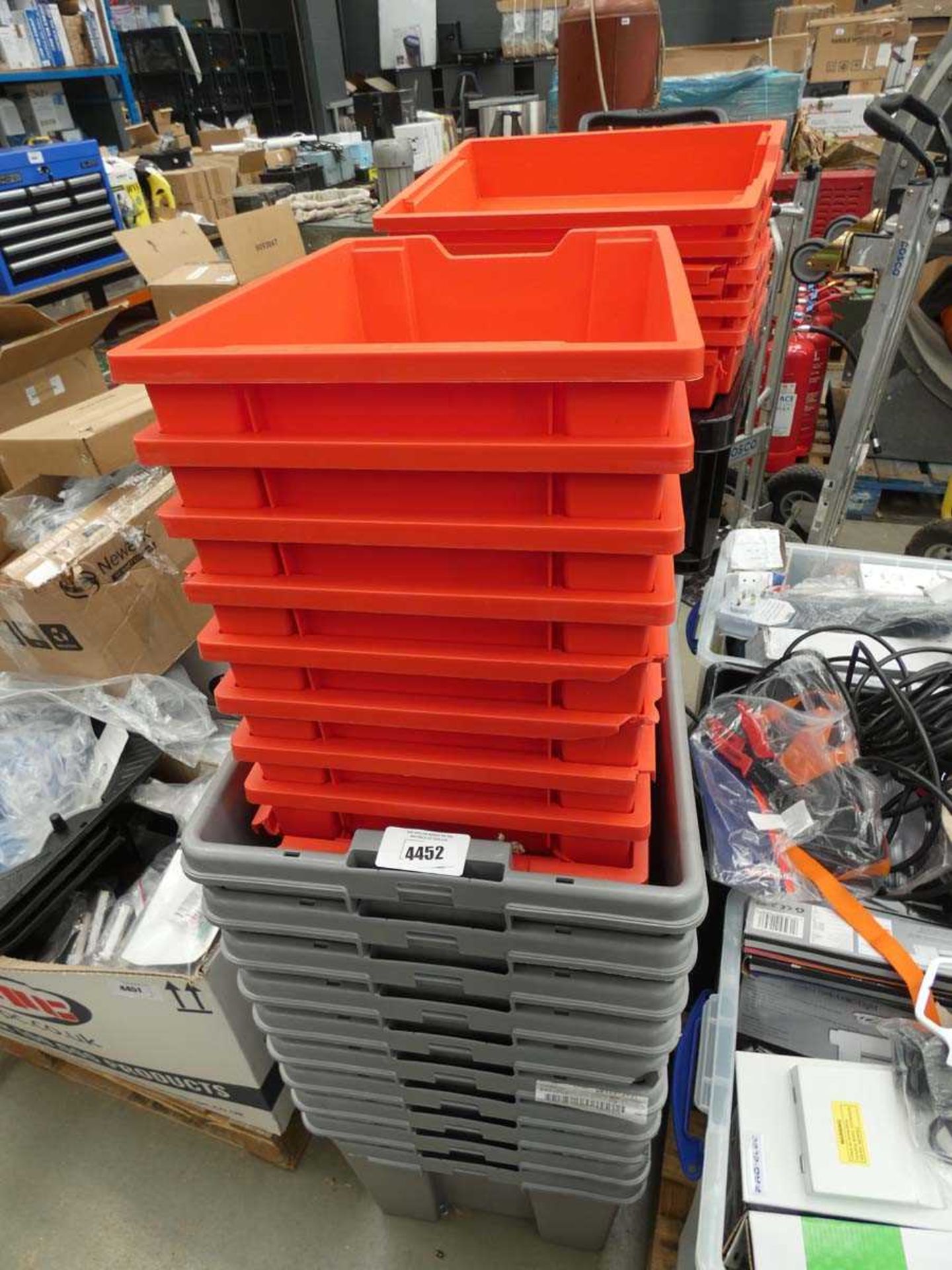 +VAT Quantity of grey and red plastic crates