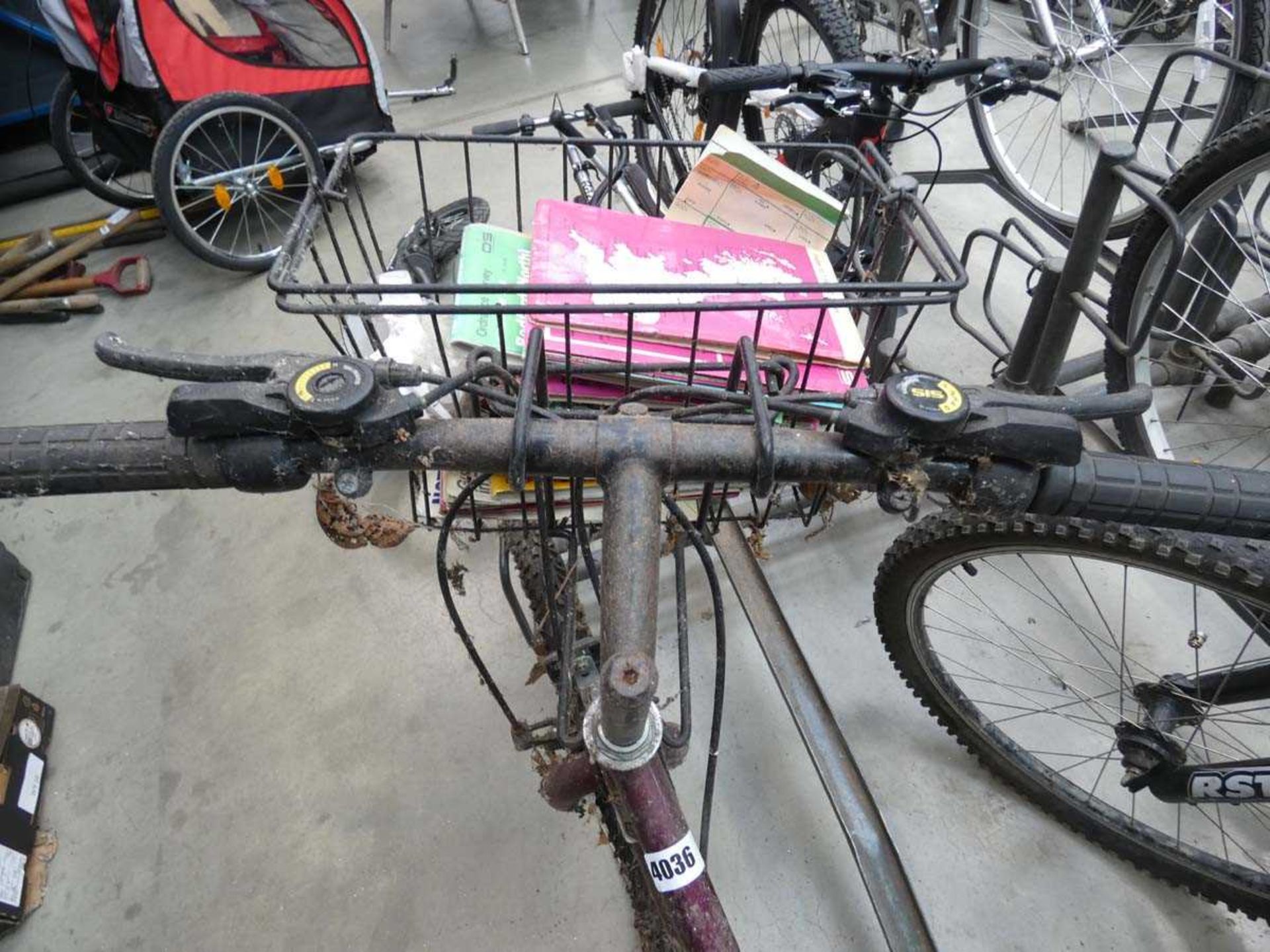 Margarita professional bike in burgundy with shopping trolley and OS maps - Image 5 of 6