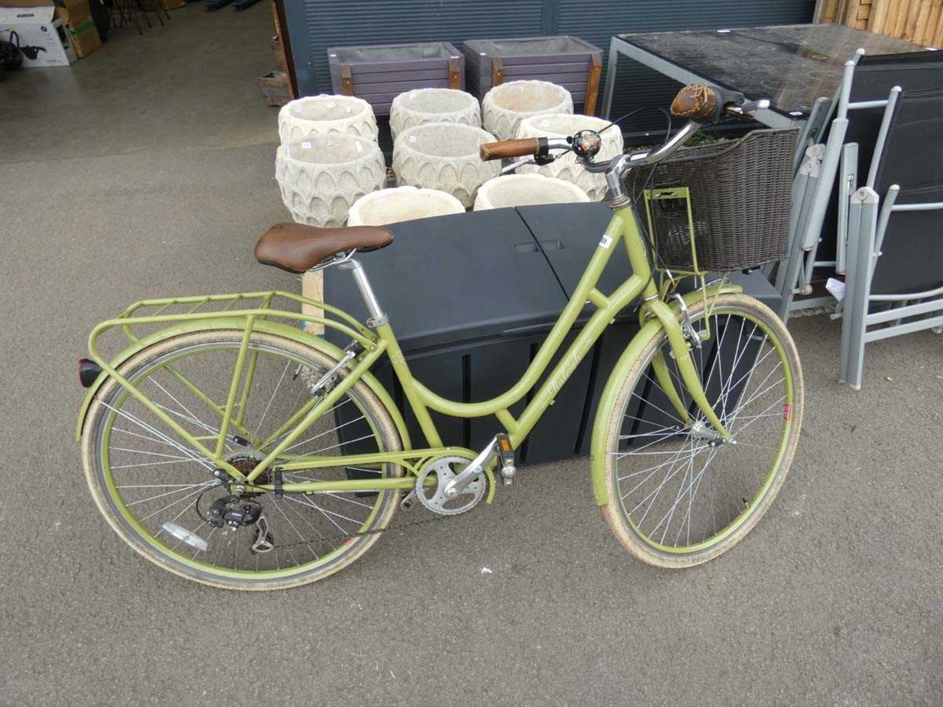 Step Through shopper bike in green with basket