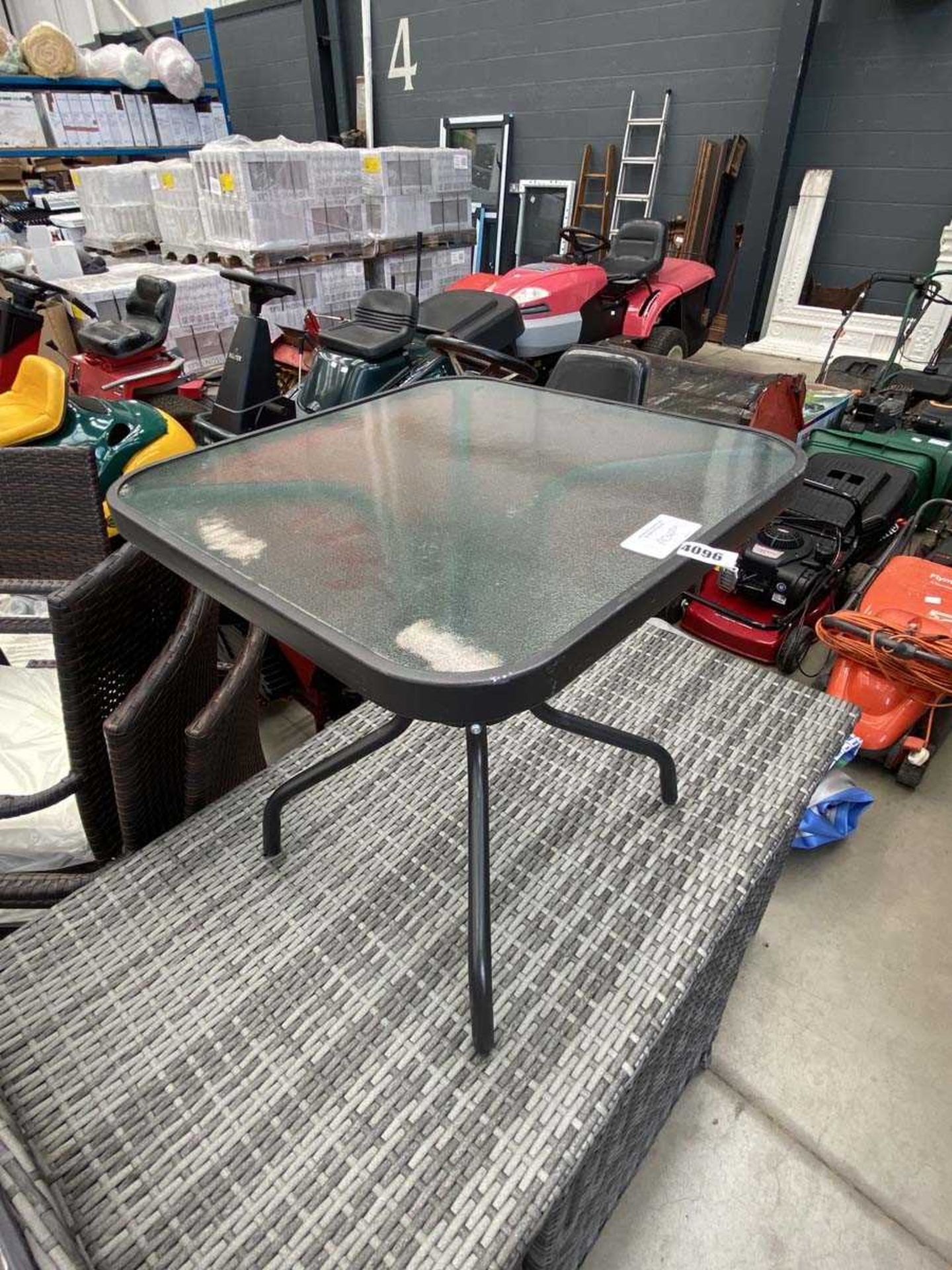 +VAT Small rectangular garden table with glass top on grey supports
