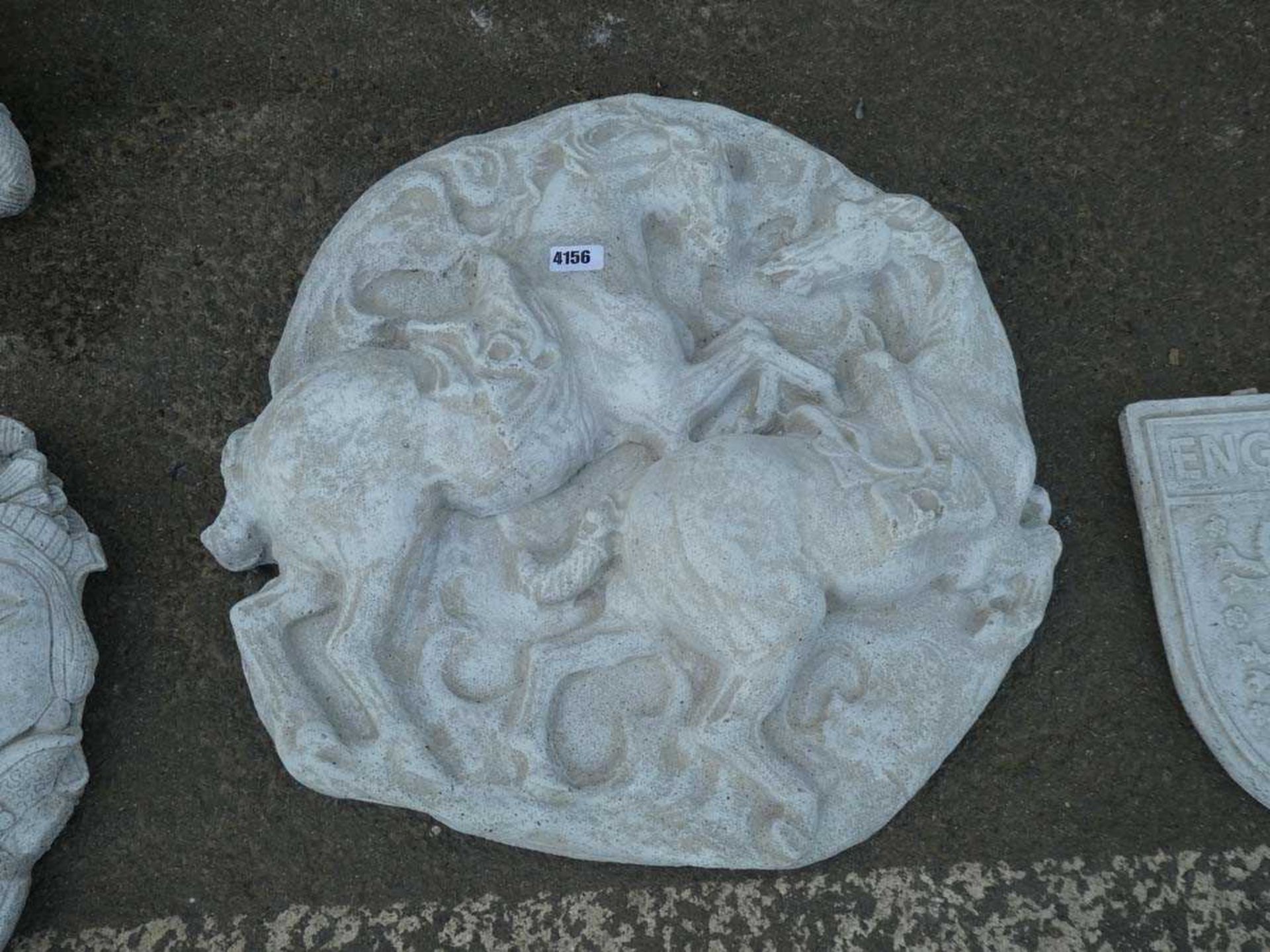Circular rearing horse concrete plaque