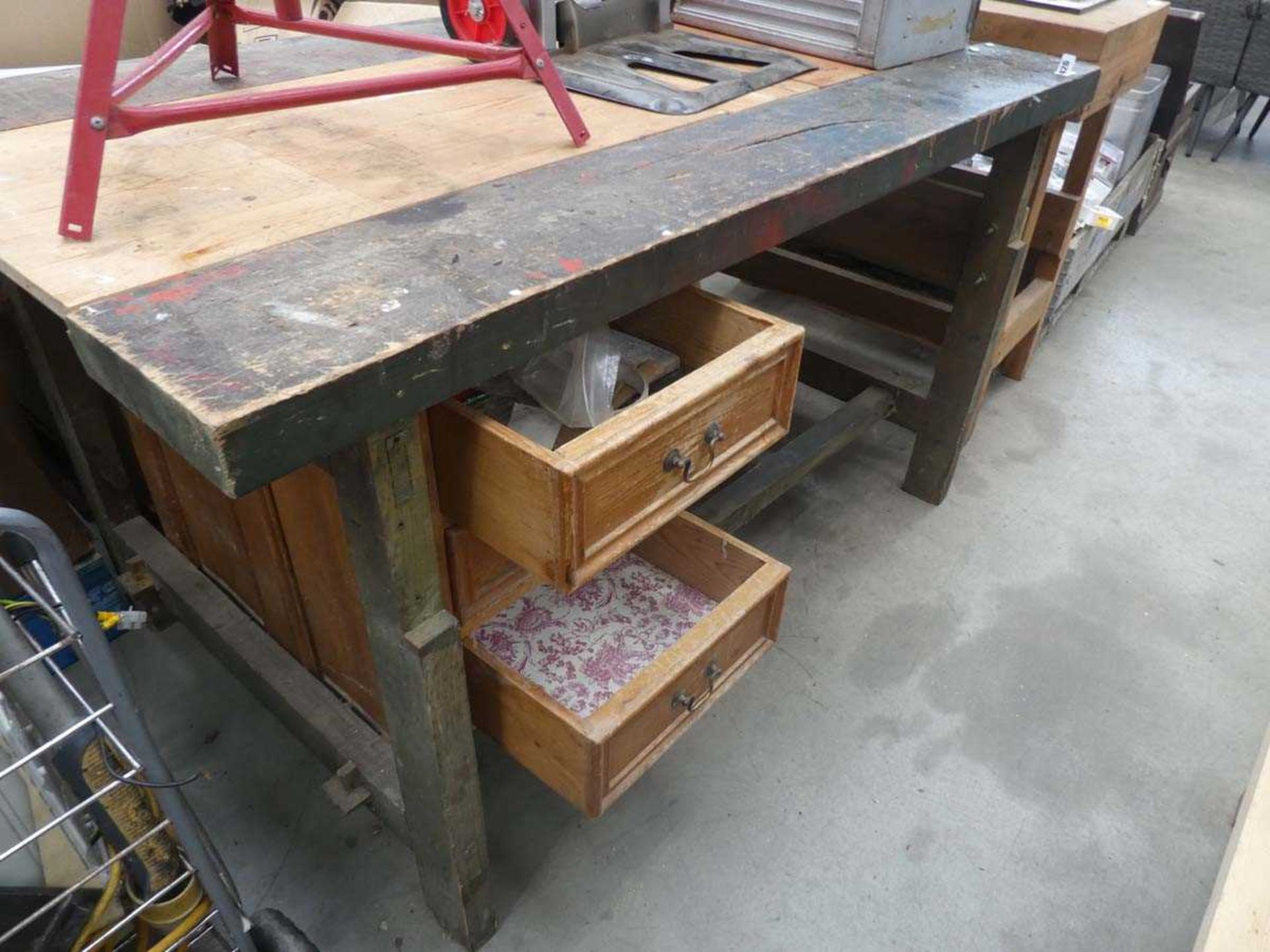 Wooden work bench with 3 fitted drawers