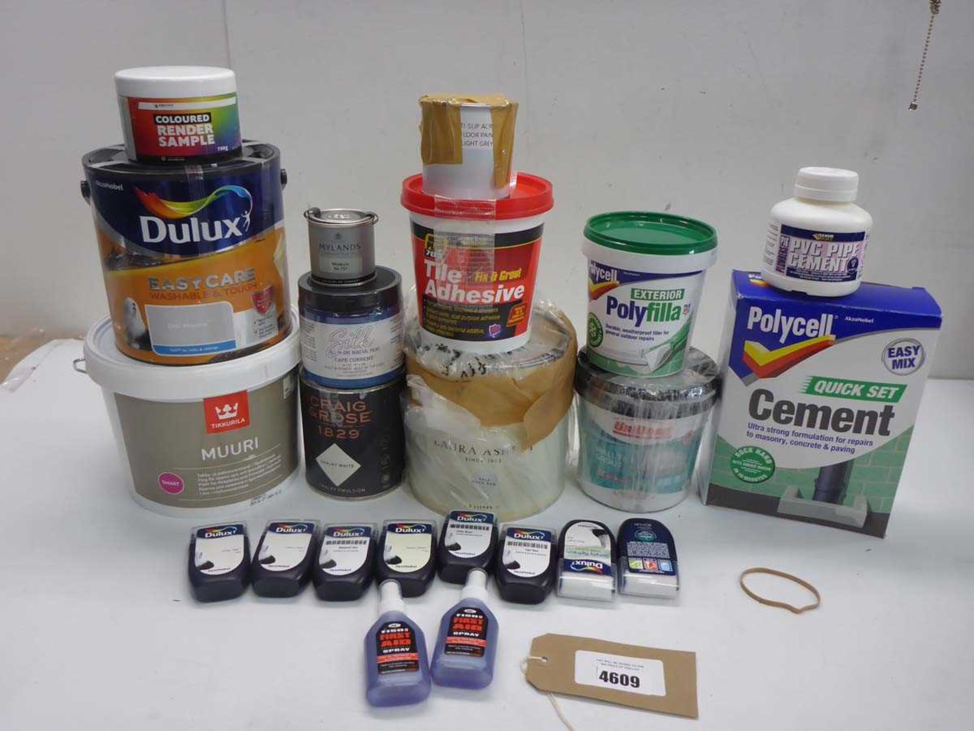 +VAT Selection of paints, Polyfilla, Wall grout, Quick set cement, tile adhesive etc
