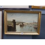 Oil on board - harbour scene, possibly Russian