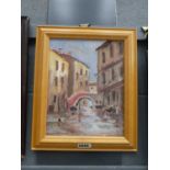 Modern oil on board - Venetian canal scene