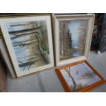 4 x prints and painting - woodland with lakes and wildfowl