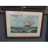 Framed and glazed engraving - sailing ship at sea, entitled 'A Following Wind'