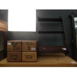 (1 & 2) Four drawer index card cabinet plus a mahogany hanging shelf with drawer under