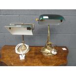 2 brass banker's lamps