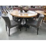 +VAT Circular wooden table plus 4 grey fabric chairs
