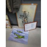 Painting of Spitfire and Hurricane, print of a biplane, plus 13th Squadron wall hanging