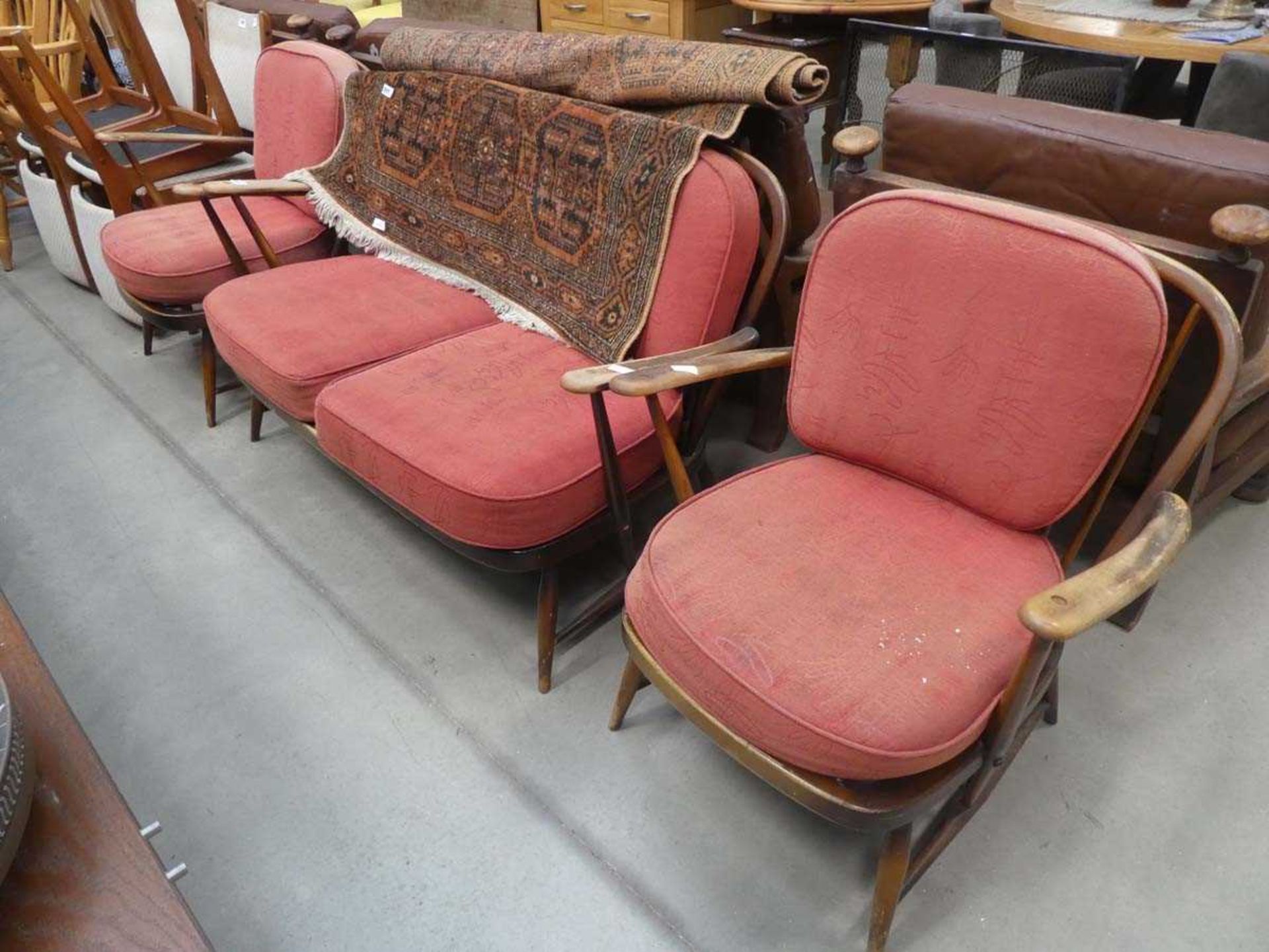 Ercol two seater sofa plus a pair of matching armchairs