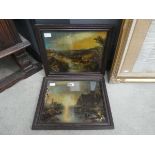 Pair of frame and glazed prints of townscapes with mountains and background plus the river festival