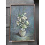 Oil on canvas still life with flowers in vase
