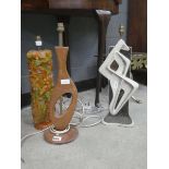 3 composite stone pottery and wooden table lamps