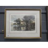 Framed and glazed engraving entitled 'The River Road'