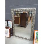 Rectangular bevelled mirror in silver colour frame