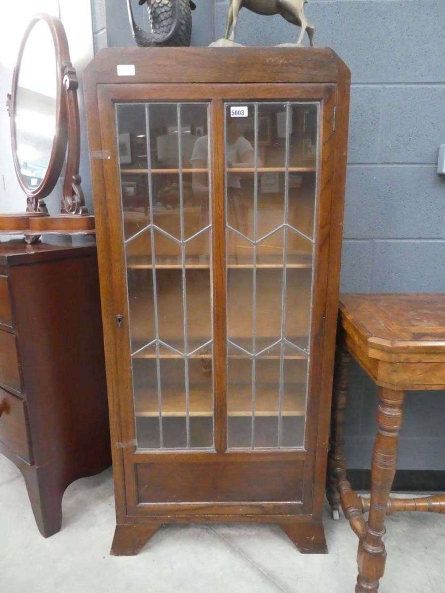 1930s china cabinet with glazed and leaded single door