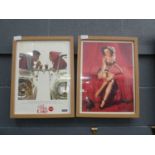 2 wall hangings of Coca-Cola and a lady in a state of undress