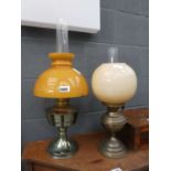 2 oil lamps with glass shades