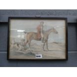 Watercolour of a horse rider and hounds