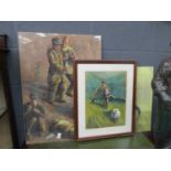 3 pastel drawings by Christian depicting tramps, a shepherd and dancers