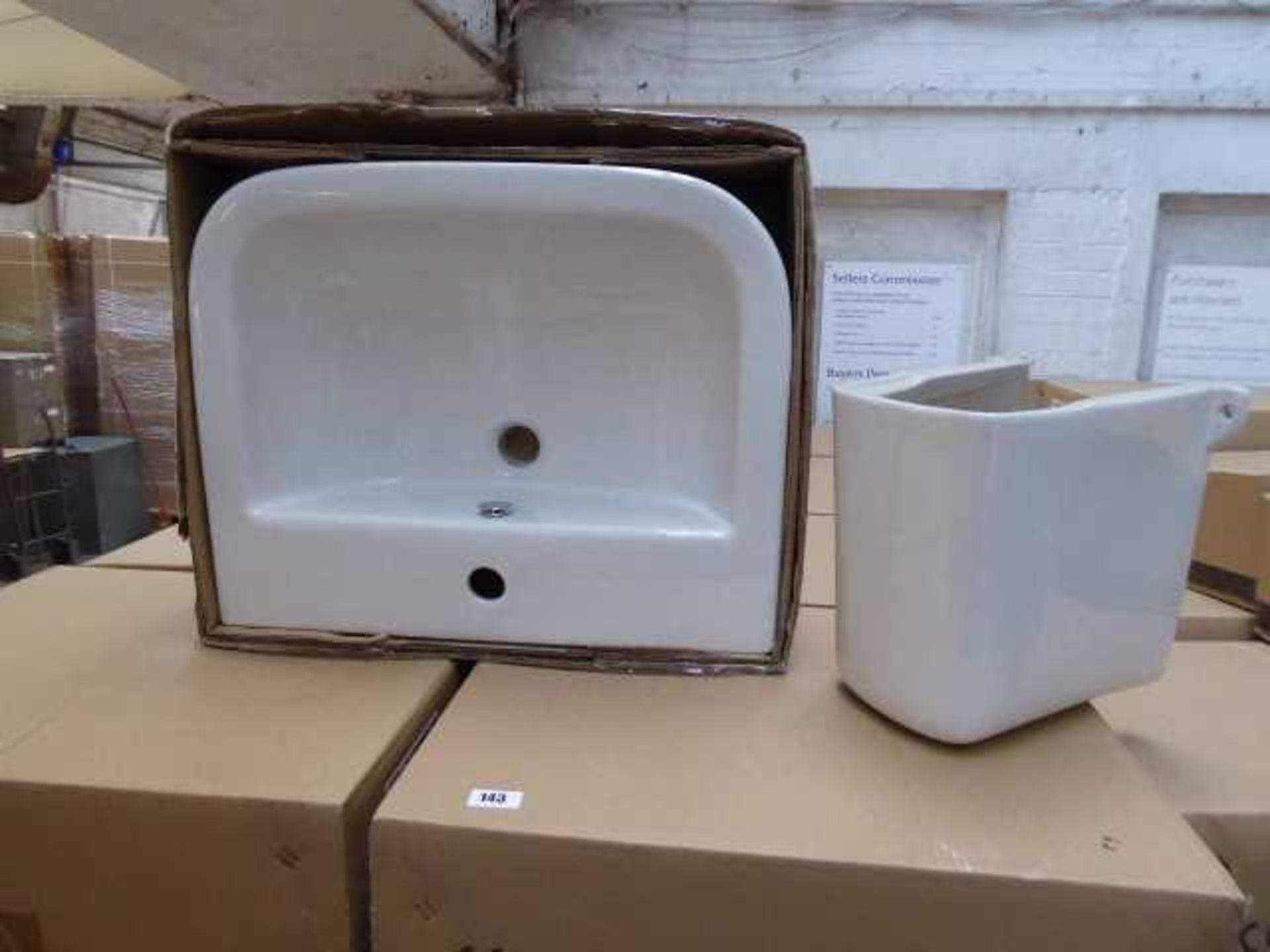 +VAT 30x PAC hand basins with single tap hole, 560mm, with matching half pedestals