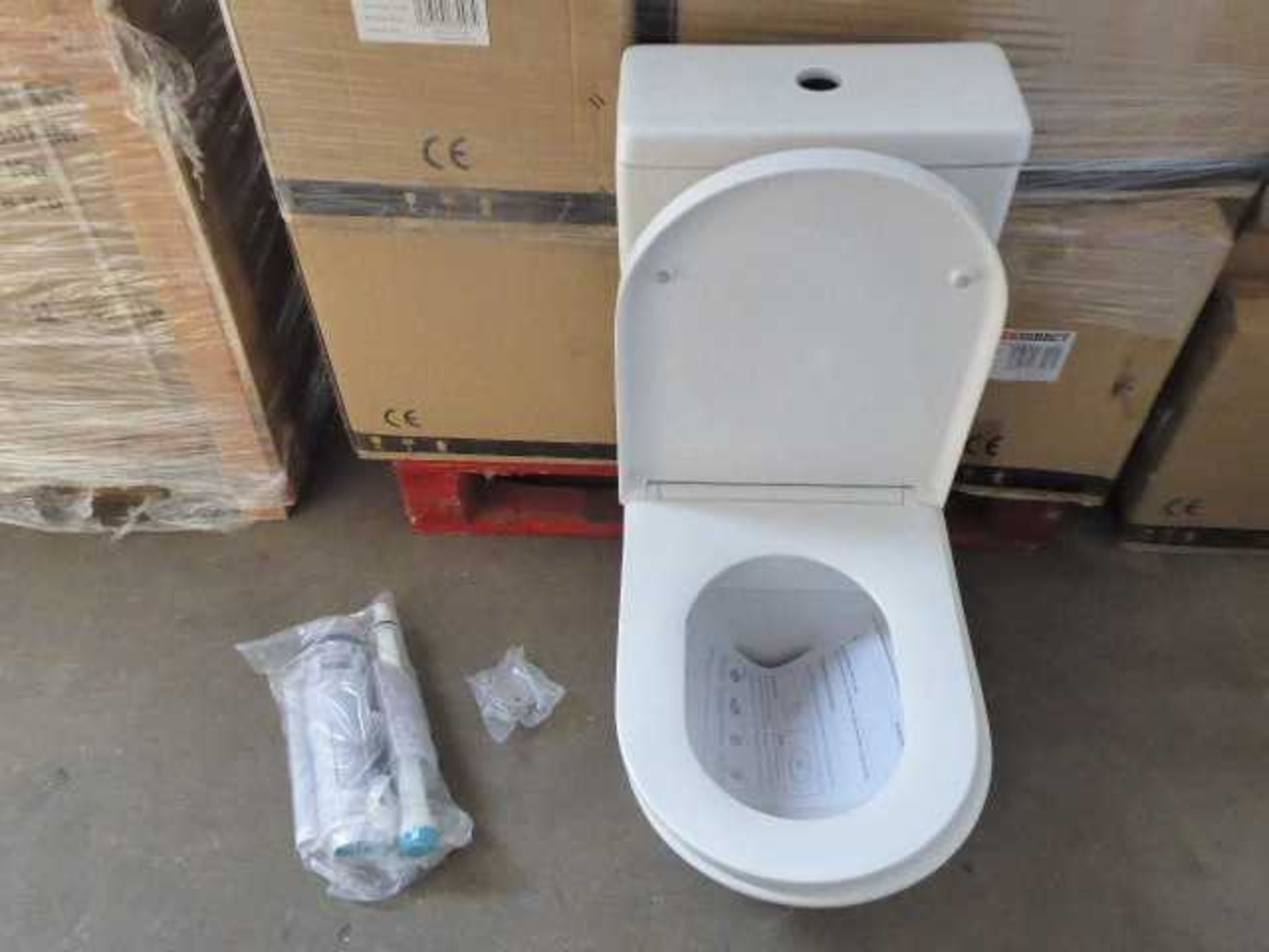+VAT 8x Med toilet bowls with closed backs, matching close coupled cisterns and flush fittings, slim - Image 2 of 3
