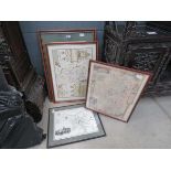 3 framed and glazed maps of Bedfordshire plus a 2 panelled map of England