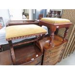 Two stools with brown floral upholstery