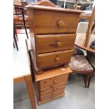 Two pine three drawer bedside cabinets