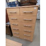 Beech finished chest of two over five drawers