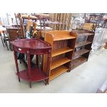 Two open bookcases plus a bow fronted corner two tier stand