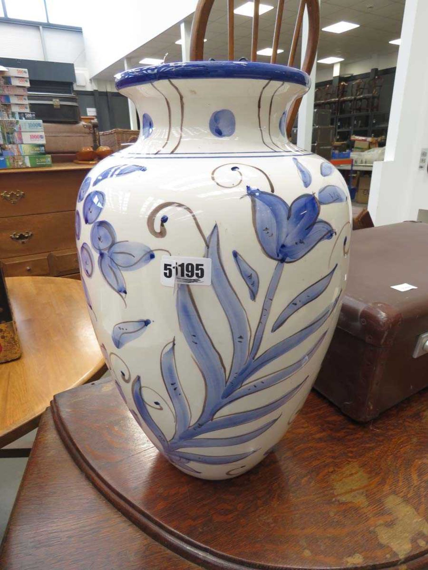 Large blue and white vase