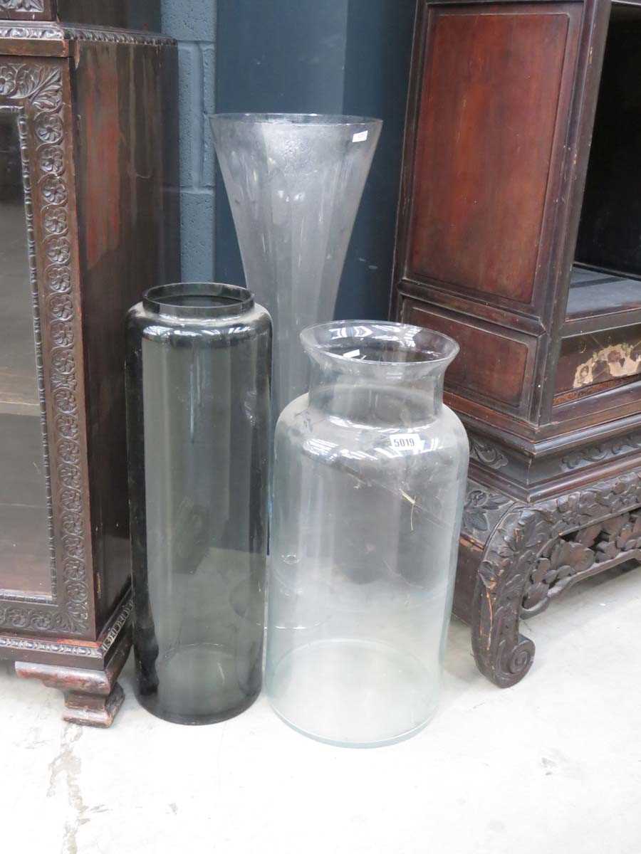 3 large glass vases