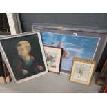 Manchester United mirror, print of still life with roses, print of a boy plus country scenes with