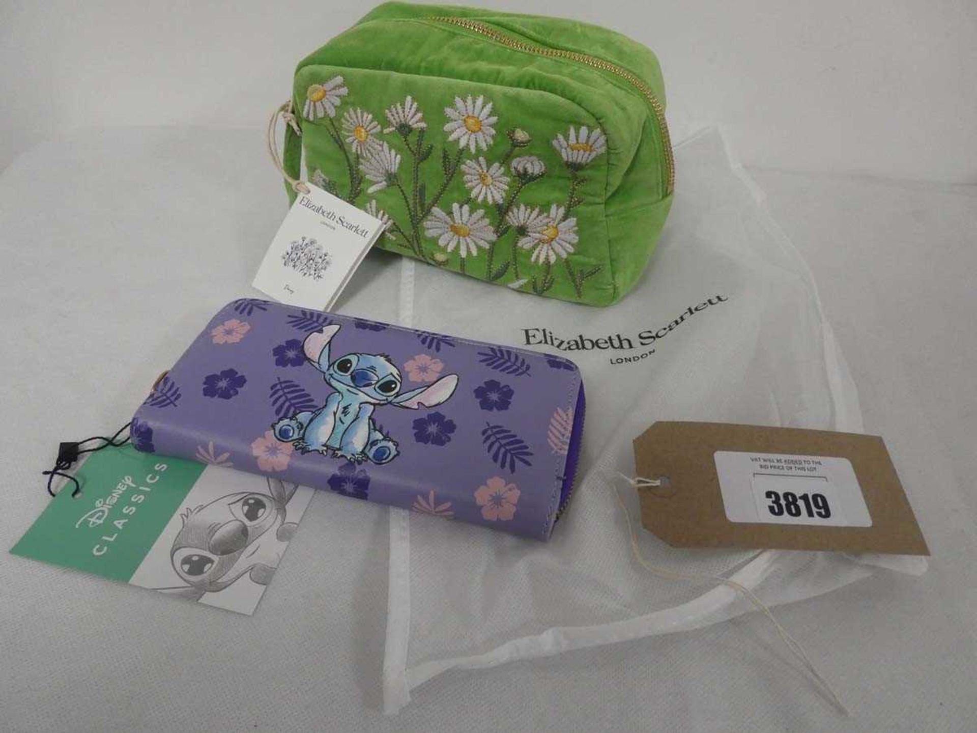+VAT Elizabeth Scarlett daisy print green velvet cosmetics bag together with Disney Classics large
