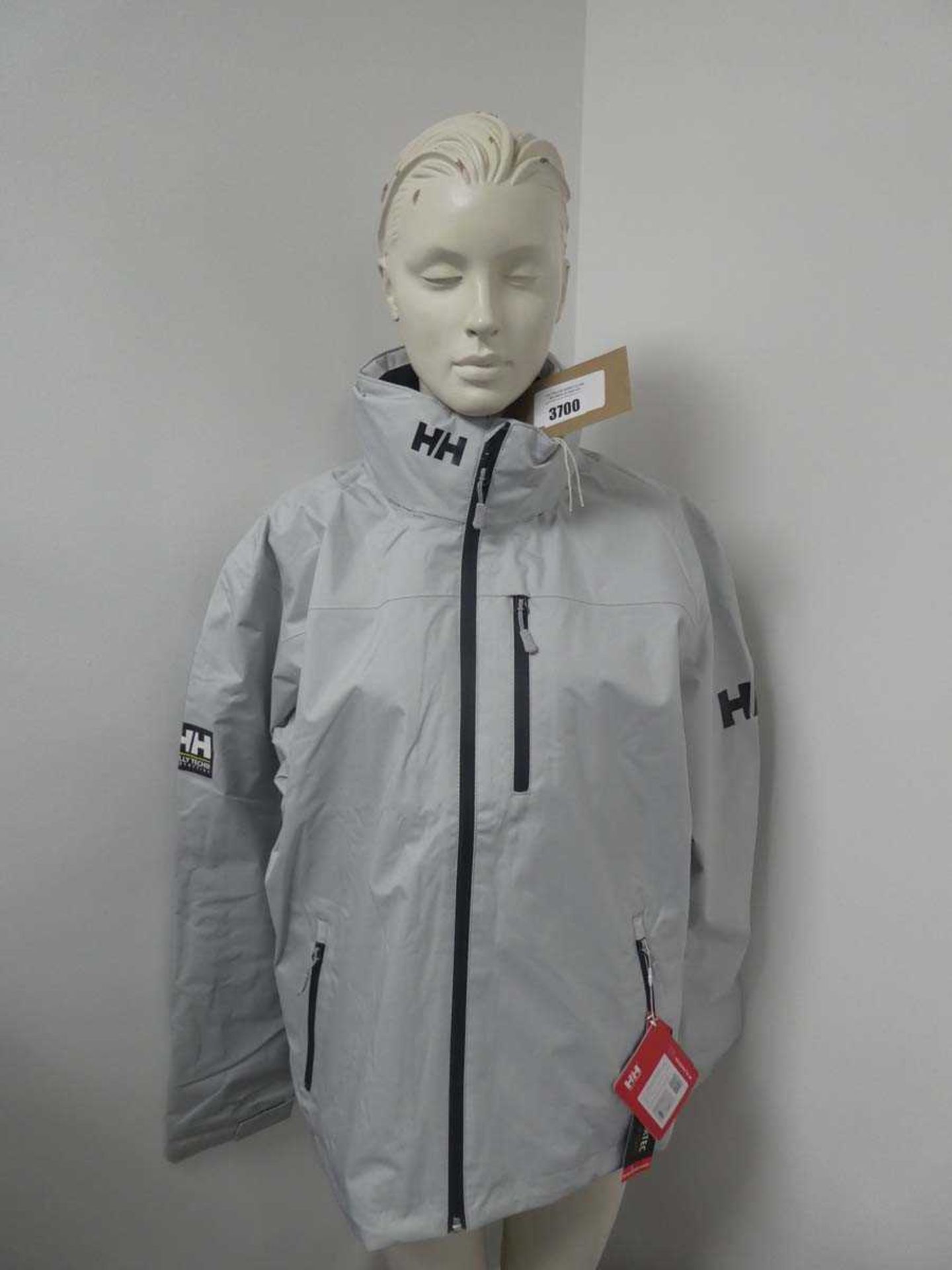 +VAT Helly Hansen crew hooded midlayer jacket in grey fog, size large (hanging)