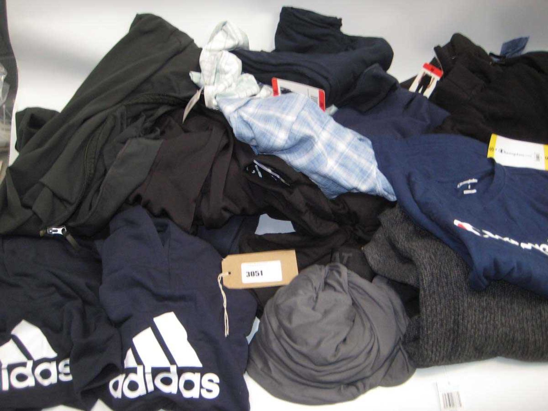 +VAT A bag containing Men's Clothing in various sizes, including Champion, Adidas,