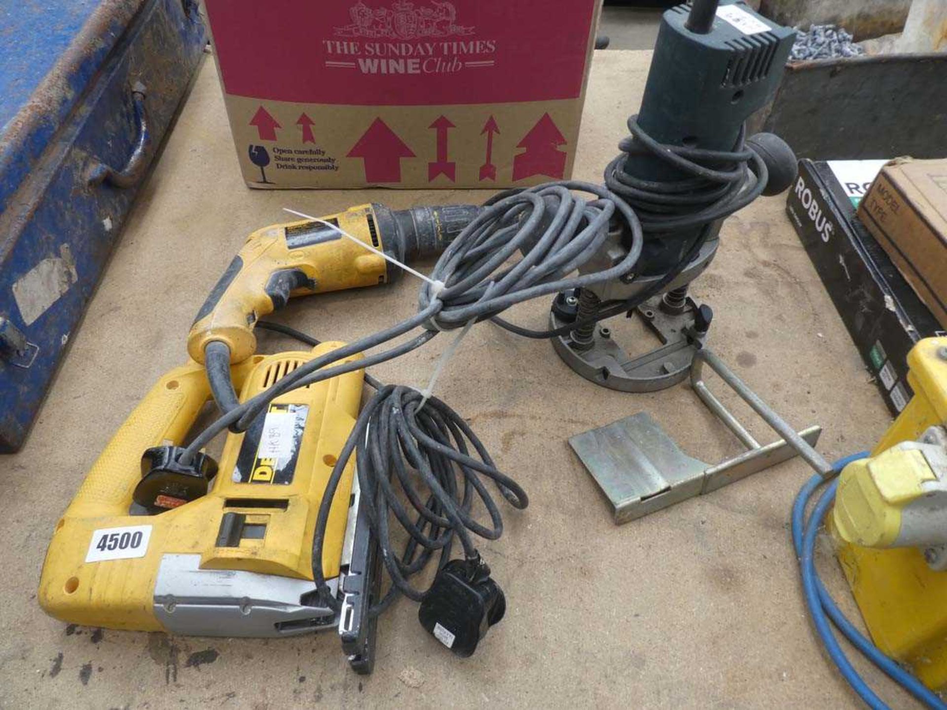 Small router, Dewalt screw gun and a Dewalt jigsaw, and nail gun