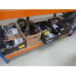 Large under bay of car and bike parts incl. horns, filters, foot pumps, brake pads, etc.
