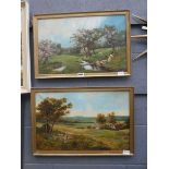 Pair of R R Hammond oils on canvas of rural landscapes with sheep