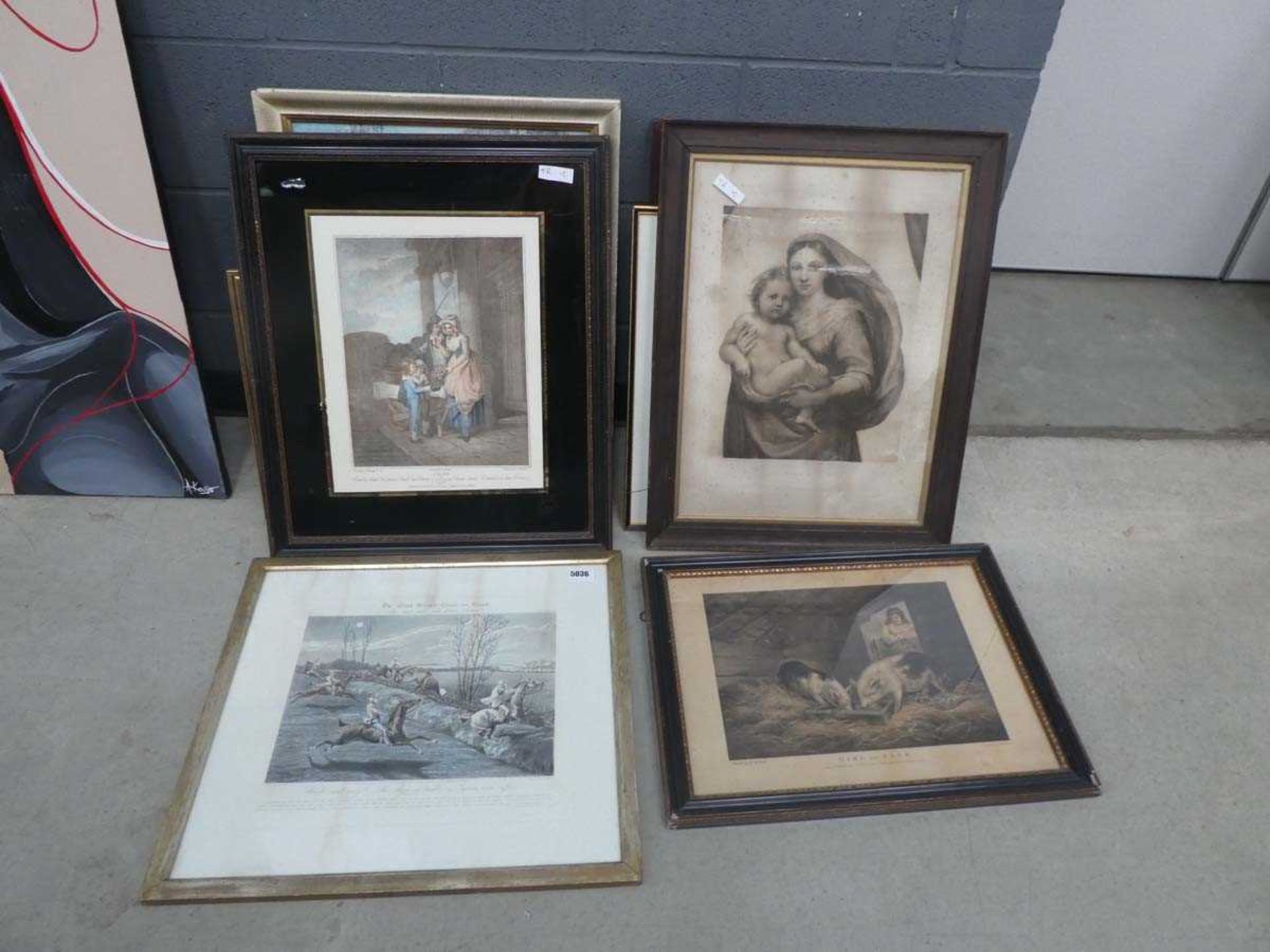 Quantity of engravings and prints to include 'The cries of London', Madonna and child, hunting and